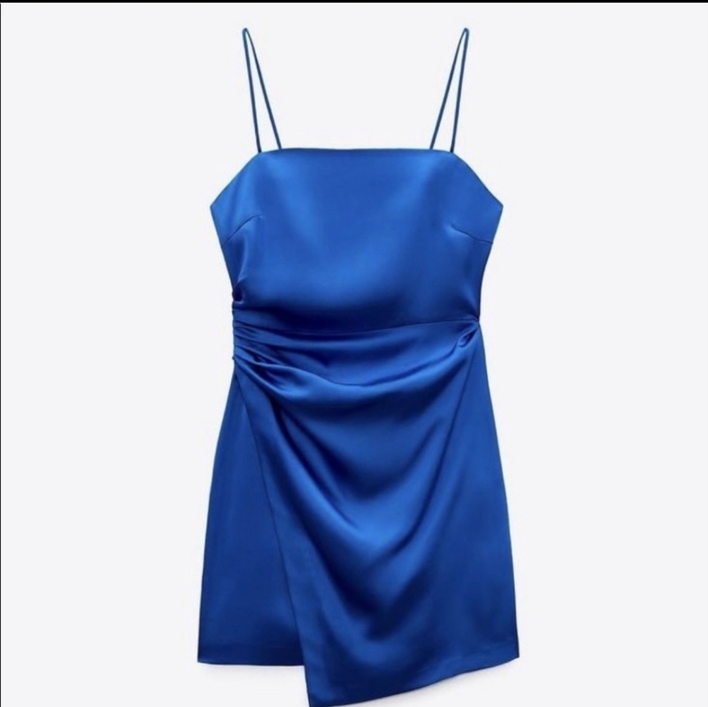 NWT Zara Satin Effect Mini Royal Blue Dress Size M